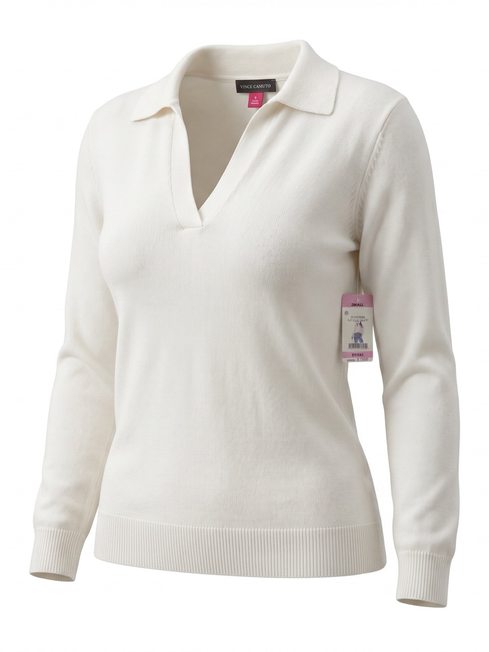 NEW WITH TAGS: Light-weight White V-Neck Collared Summer Sweater